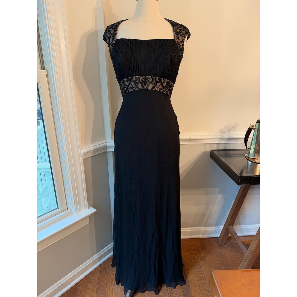 Vtg Tadashi Collection Silk Beaded Maxi Gown Size 10